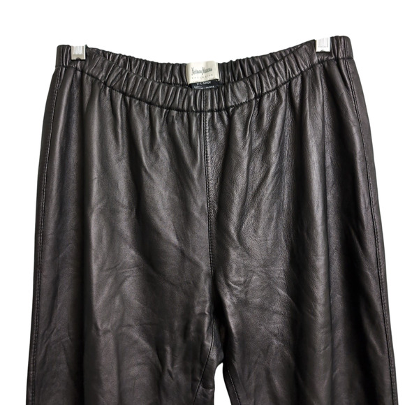 LUXE Neiman Marcus Black Genuine Leather Pull-On Trousers Elastic Waist XL - Picture 2 of 7